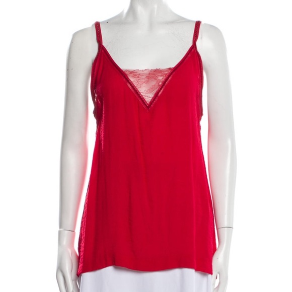 Maje Red Lace Trim Camisole - Picture 1 of 8